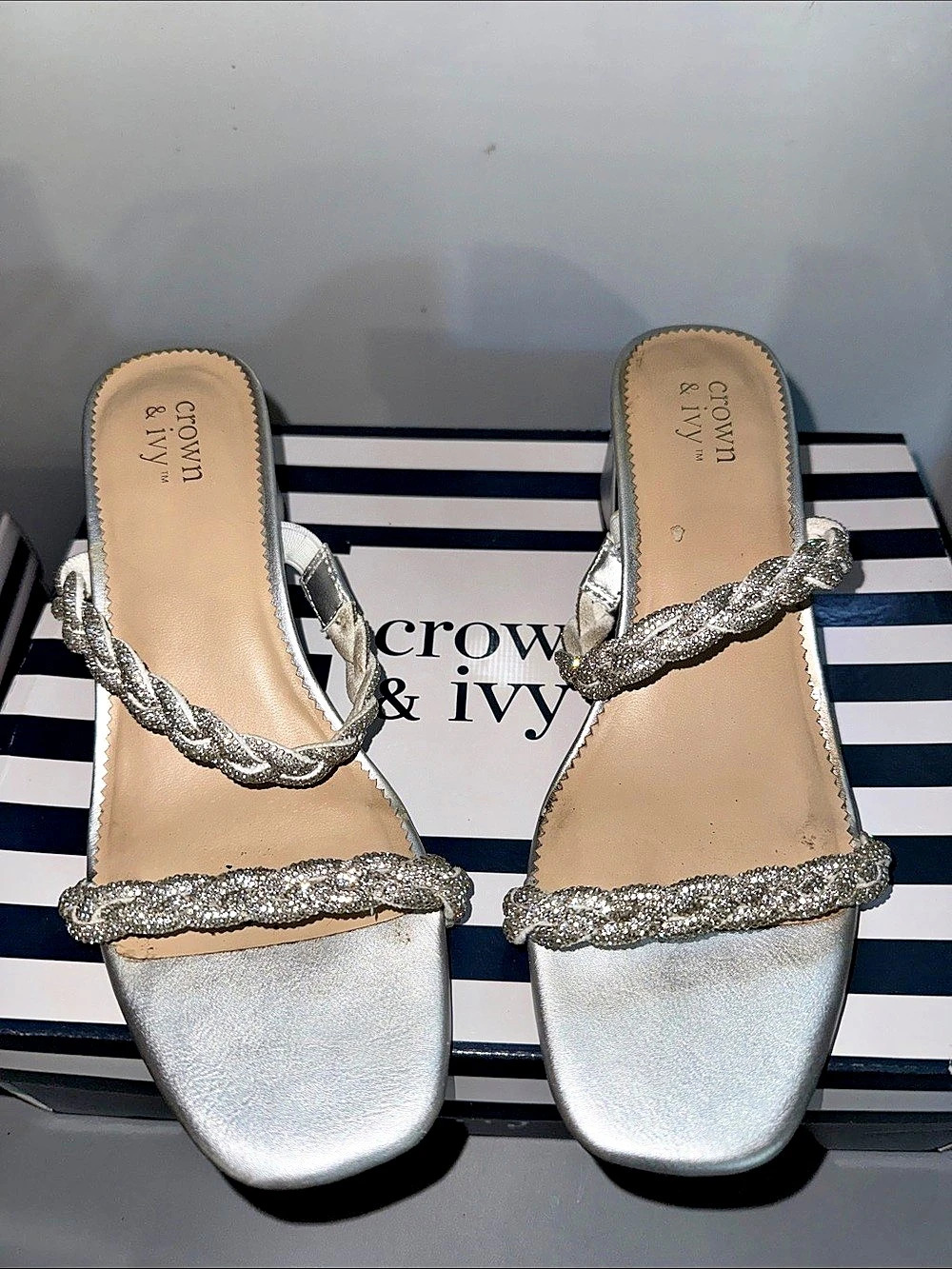 NWT Crown & Ivy Beck Silver Embellished Heels